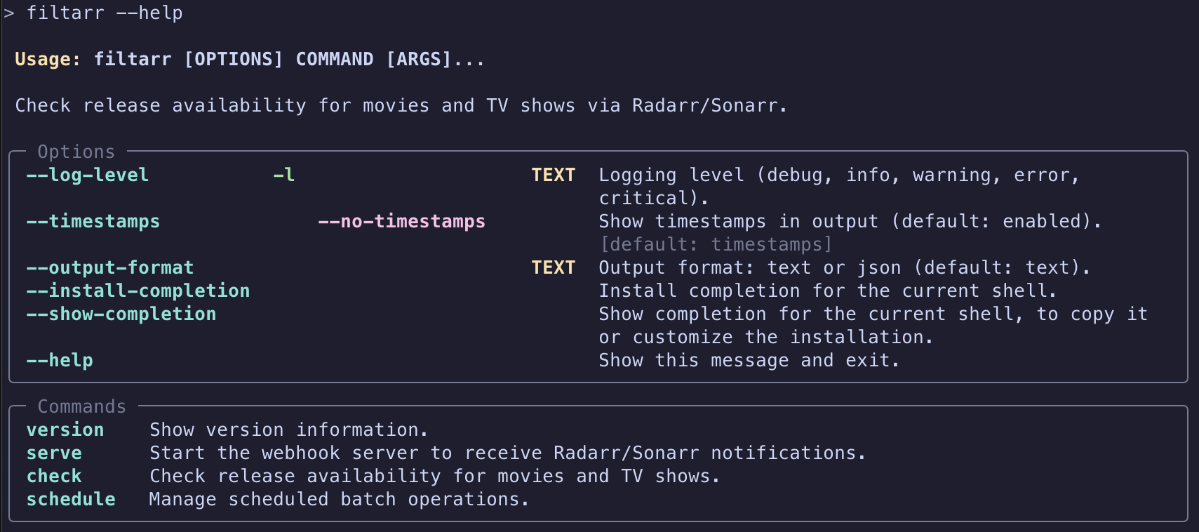 Screenshot of filtarr